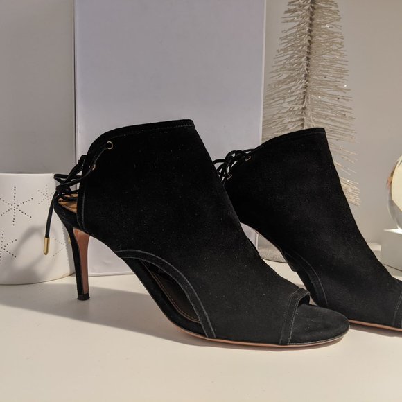 Aquazzura Mid-Heel Suede Sandals Heels in Black - Picture 11 of 15